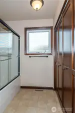 Main bathroom has crank-windows. Water softener system, furnace, and WH in closet