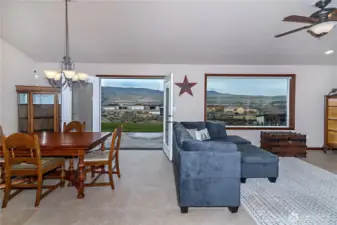 French doors in the dining room leading to the patio with sweeping views of the Columbia River Valley