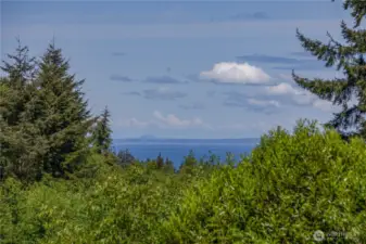 On a clear day you can see the mountains and the peek-a-boo water views from the upper story and from the kitchen.
