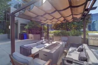 Common Area:  900 Lenora 3rd Floor Terrace with BBQs, Fire Pits, & Pet Relief Area.