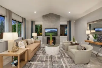 Floor to ceiling tile in fireplace surround