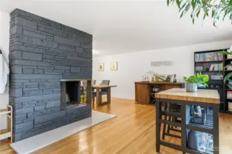 Main Floor Living Room with Wood Fireplace