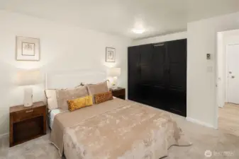 Large bedroom with closet organizers