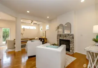 Family room with gas fireplace.