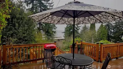 Deck with lake views