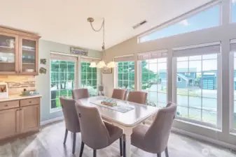 Dining area with nice built-in cabinets.