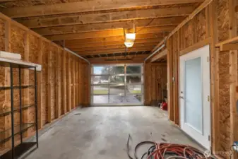 Inside garage- New Aluminum & Glass Garage Door.