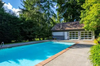 Great Pool House with bath, plus storage.