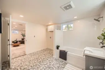 Washer/Dryer hookup in this spacious lower level bathroom - new plumbing throughout the home.