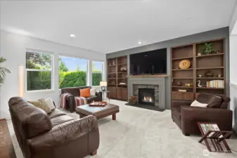 Living Room of the Kitchen with Builder Upgrades of Built Ins