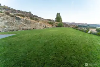 View of yard with grassy area with views overlooking Lake Chelan.