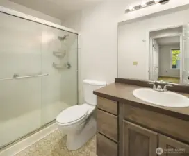 Bathroom has tub/shower combo