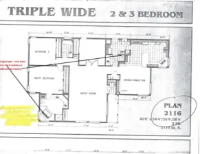 Original floor plan. Now there is not a tub in primary or bathroom next to laundry.