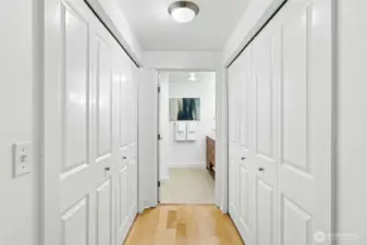 Dual closets are part of the primary suite