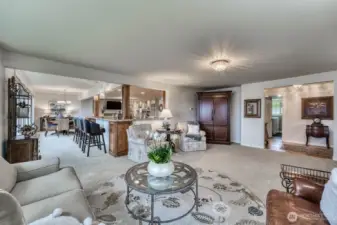 This is a great picture of how the living room ties into kitchen and sit up bar.