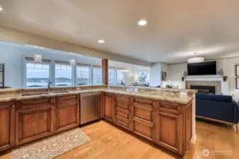 The kitchen ties in perfectly with the family and dining room.