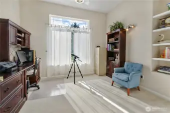 Private office space with built-in shelving