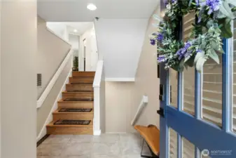 The entry has tile floors for easy maintenance.