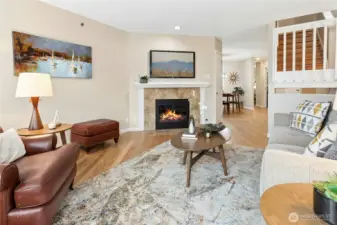 The living room flows easily into the dining room.