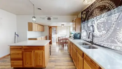 Large kitchen with island and eating space