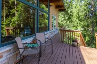 Deck on front of house facing lake