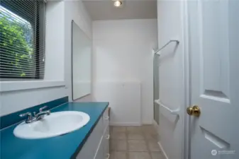 Lower bathroom with changing space