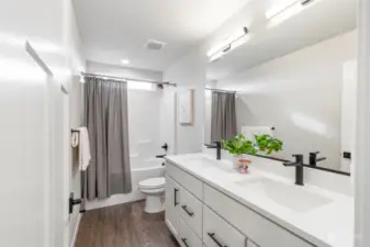 Double vanity full guest bathroom