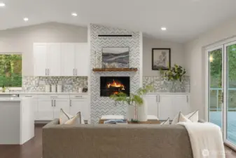 Livingroom features a gas fireplace and blower.