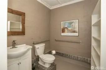 bathroom in front building