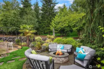 The custom curved seating stays with the house!
