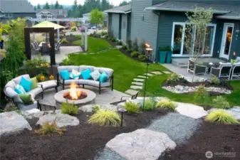 The ample side yard lends a feeling of spaciousness to the home.