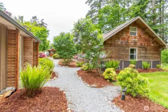 Storage shed on laft. Guest house on right.