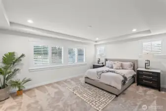 Spacious primary bedroom. Each room has upgraded shutters in the windows.