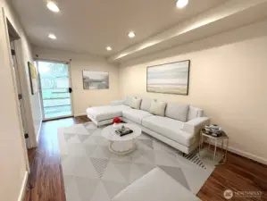 Staged family or rec room on lower level