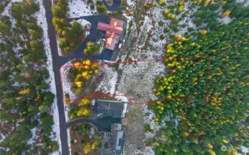 Birds-eye view showcasing the incredible late fall color with a light dusting of snow