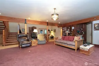 Another view of the great room with the free standing stove.