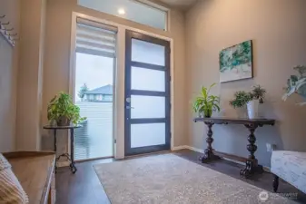 Entry with large door and lots of light