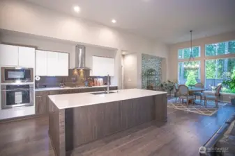 large kitchen island with eating space