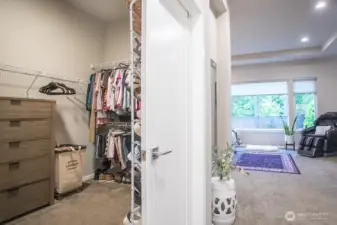 spacious closet with double door and an automatic light