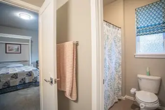 Shower and toilet in separate space in the Jack and Jill bathroom