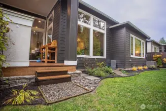 Beautifully landscaped backyard.