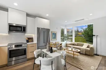 Eat-in kitchen + adequate space in the living room.