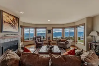 living room with huge back drop of valley