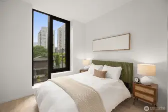 Primary Bedroom faces West. Complete with a large walk-in closet.