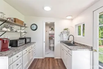 ADU kitchen looking towards bathroom