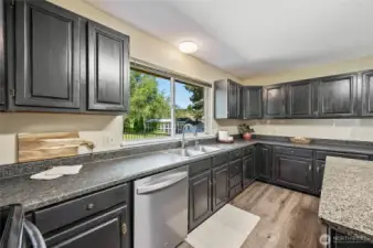 Kitchen with views out to the chicken coop