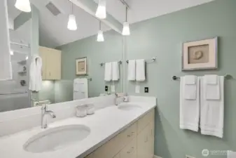 Primary bath has walk-in shower