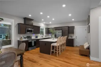 Seamless flow from kitchen to dining room.