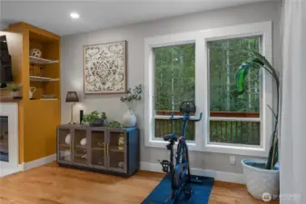 Side yard offers trees and privacy.