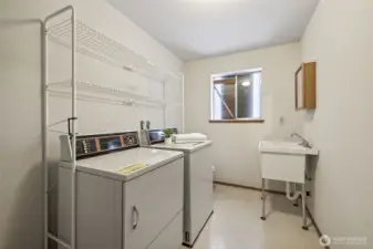 Lower level, half-bathroom and utility.